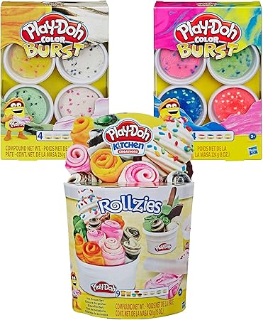 Amazon.com: Juego de helados PD Play Doh Rollzies + 2 paquetes de Play Doh Color Burst Compound: Toys \u0026 Games