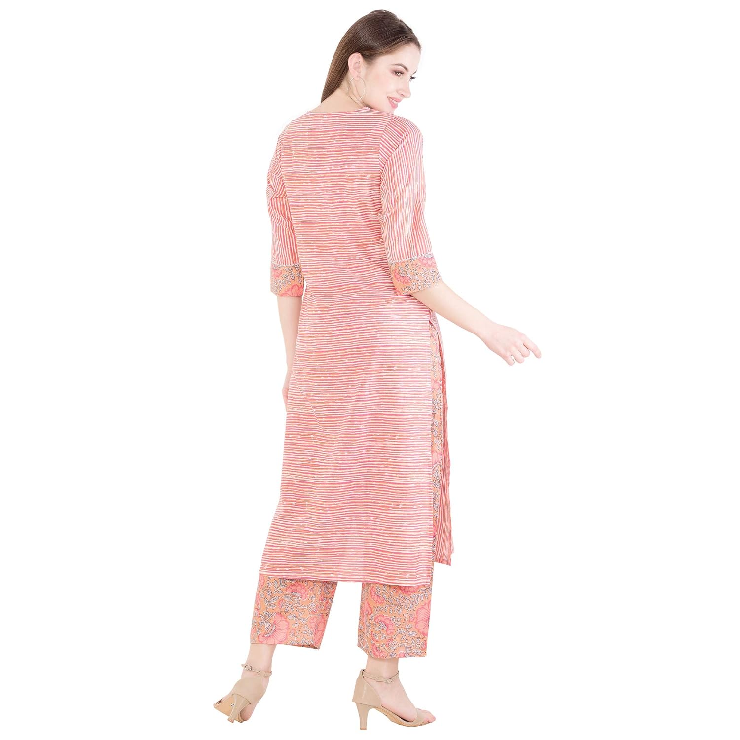 harshana women's printed kurta with palazzo set (pink)