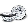 Set of 4 Enamelware Metal Classic 10\ Round Dinner Plate Marble/Black Rim Red