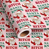 UNTROCHU Funny Christmas Wrapping Paper Roll - 17 in x 16.5 ft. | Vintage Santa Claus with YOU'VE BEEN A LITTLE Bxxch Design Gift Wrap for Christmas,Winter Holiday