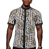 OYOZONE Men's African Traditional Pattern Print Shirt Casual Short Sleeve Button Down Shirts Luxury Printed Dashiki for Men