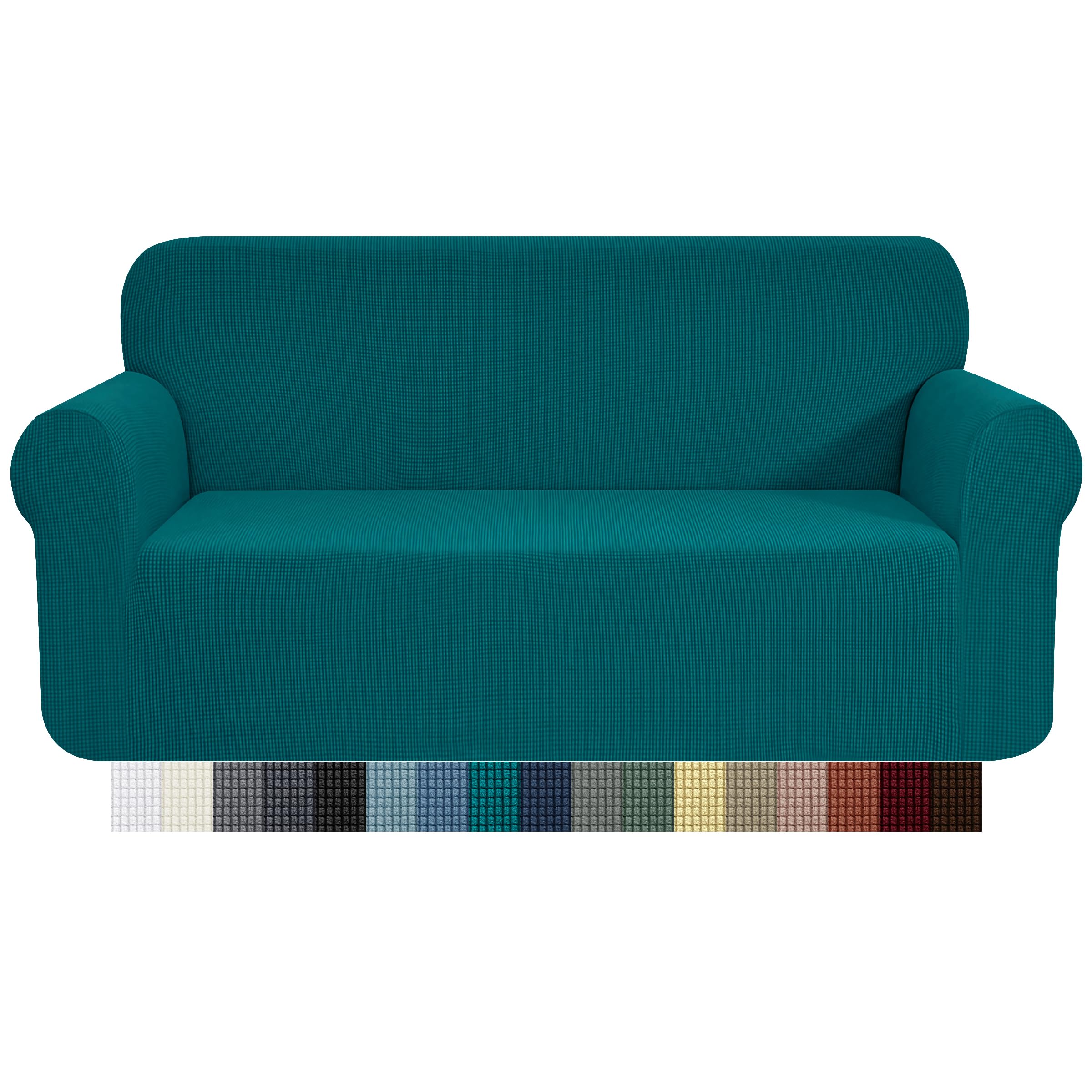 CHUN YI 1 Piece Jacquard Checks Stretch Fabric Couch cover, Stylish Sofa Slipcover For 2 Seater Love Seat Couch Durable Furniture Protector(2 Seater,Blue)