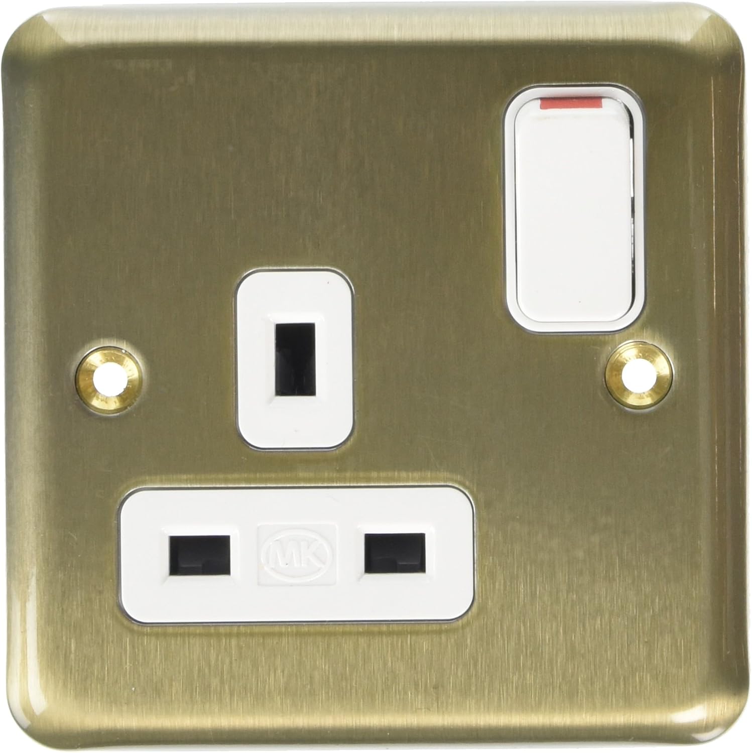 MK K2958SAG Single Dual Earth Switch Socket with Double Pole - Satin Gold