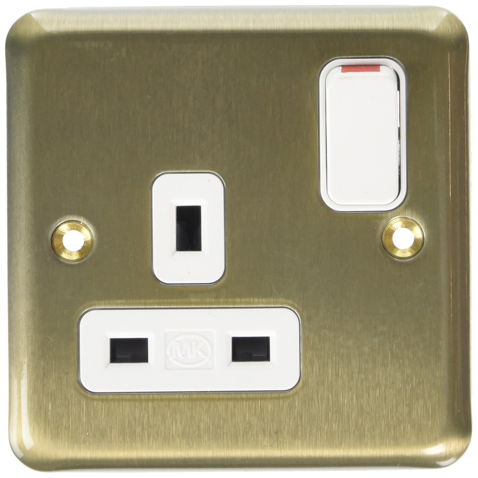 MK K2958SAG Single Dual Earth Switch Socket with Double Pole - Satin Gold