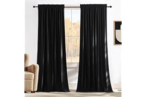 NICETOWN Black Velvet Blackout Curtains 96 inch Long for Bedroom and Living Room, Thermal Curtains Solid Heavy Rod Pocket Drapes/Window Treatments for Hall, Theater (2 Pieces, 52 W)