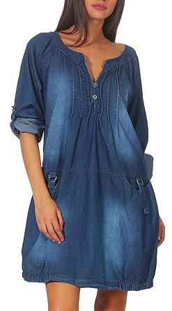 Malito Damen Jeanskleid | Maxikleid mit Taschen | schickes Freizeitkleid - Kostüm 6255