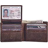 Cochoa Bifold Wallet for Men's Real Genuine Slim Leather RFID Blocking 2 ID Windows Stylish Travel Gift Box (CRAZY HORSE, COGNAC)