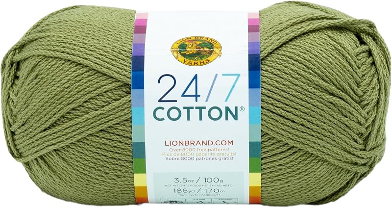 Lion Brand 24/7 Cotton Bay Leaf Yarn 185 yd Green 761-171 One Size