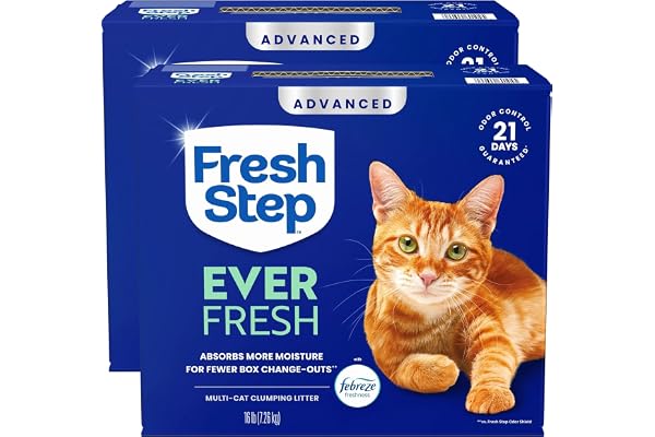Fresh Step Advanced Ever Fresh Multi Cat Clumping Cat Litter with Febreze Freshness, Low Dust, Odor Control with Ammonia Block Tech, Compatible in Automatic Litter Boxes, 32 lb. (2 x 16 lb.)