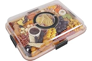 Charcuterie Board with Clear Lid, Portable Cheese Board with Dust-Proof Cover, Reversible Bamboo Cutting Board & Snack Tray, 
