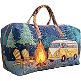 Hippie Journey Quilted Duffel Bag Hippie Van Travel Duffle Bag Boho Weekender Travel Overnight Luggage Bag Gym Tote Bags (Style 4, Large (18" L x 9" W x 9" H))