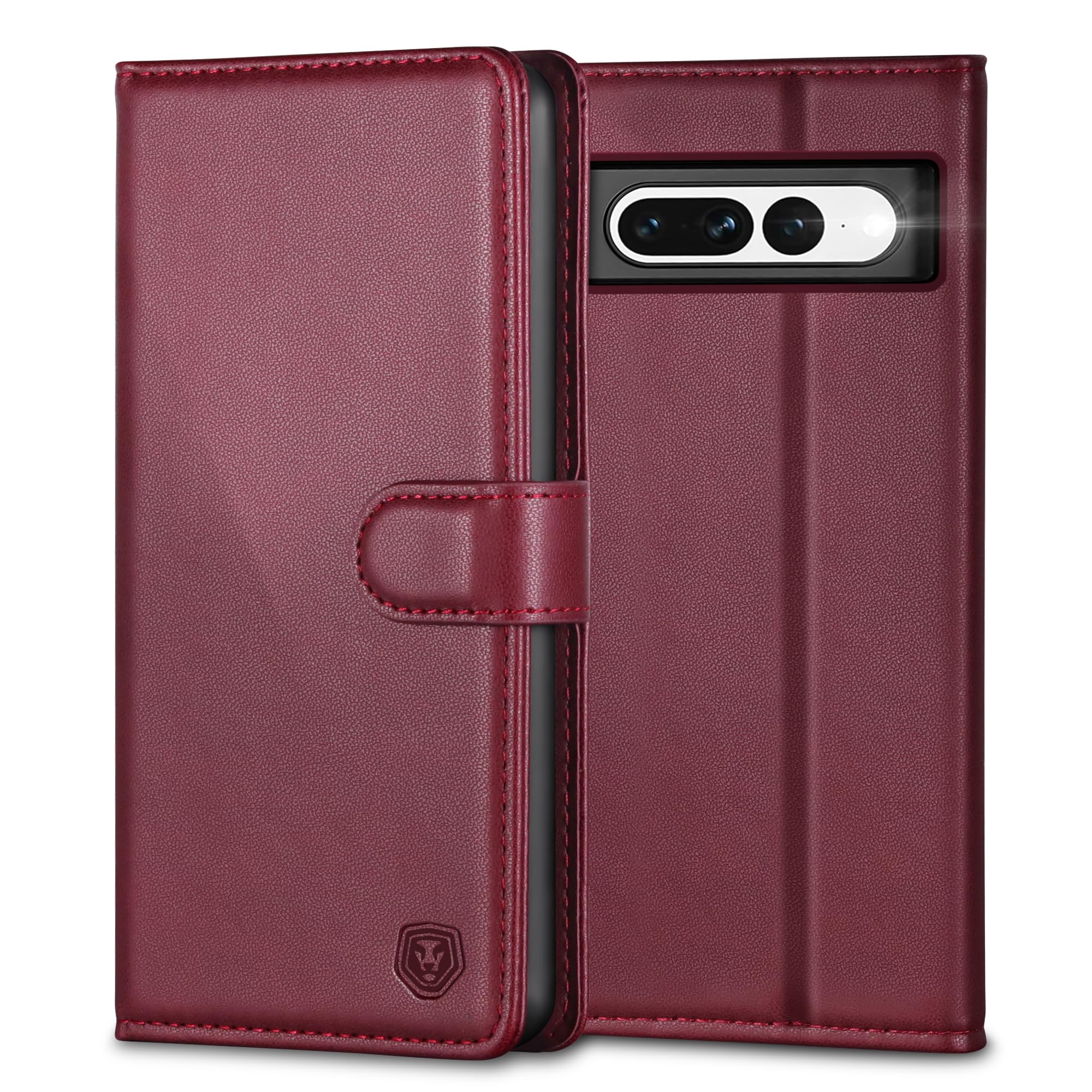 Kuafcase for Google Pixel 7 Pro, 4 Card Slots Magnetic Closure Kickstand Shockproof Protective Phone Case for Google Pixel 7 Pro - Wine Red — image 1