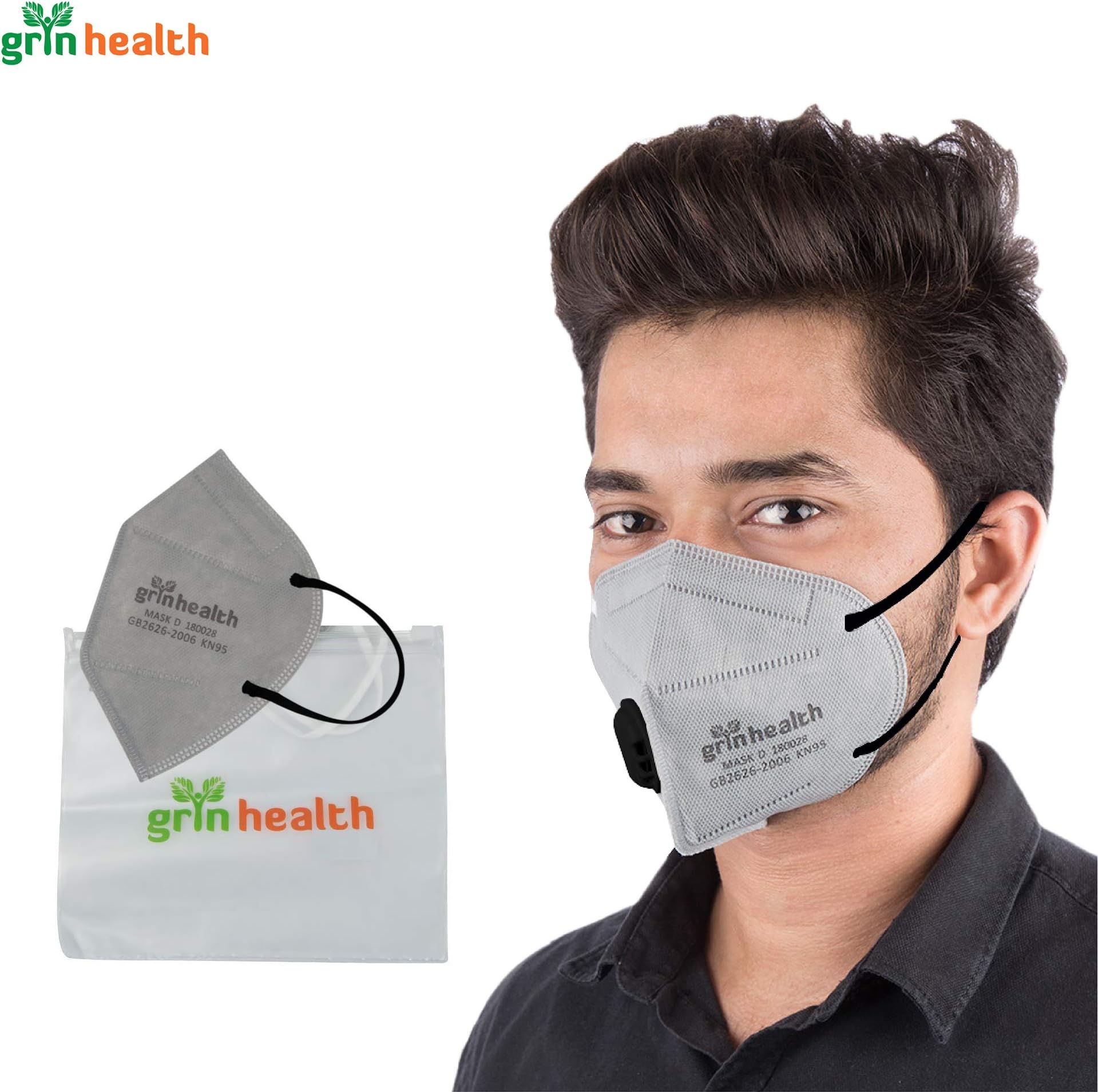 Grin Health N95 with 4 Layer Protective Filters Washable Reusable (Grey: Pack of 1)