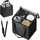 Grekos Reusable Coffee Cup Carrier, 4 Cup Portable Tote Bag Drink Holder with Delivery Shoulder Strap & Adjustable Dividers, Insulated Waterproof, Foldable Coffee Cup Holder for Hot & Cold Drinks