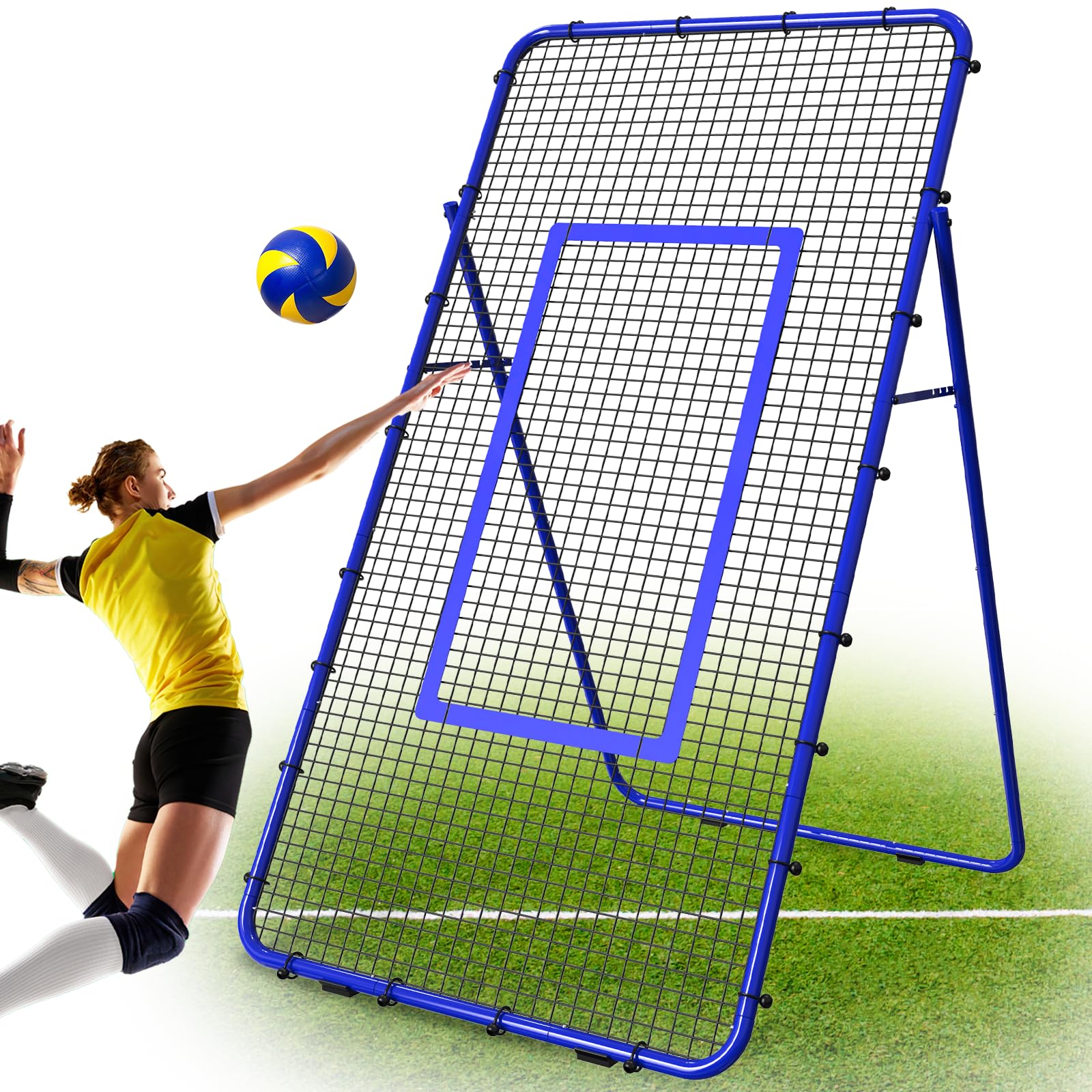 Photo 1 of ***READ CLERK NOTES*** Adjustable Volleyball Rebounder Net 7x4 FT, Steel Frame & High-Tension PE Netting, Durable & Portable Volleyball Training Equipment Practice for Improving Volleying, Bumping, Spiking Skills (Blue)