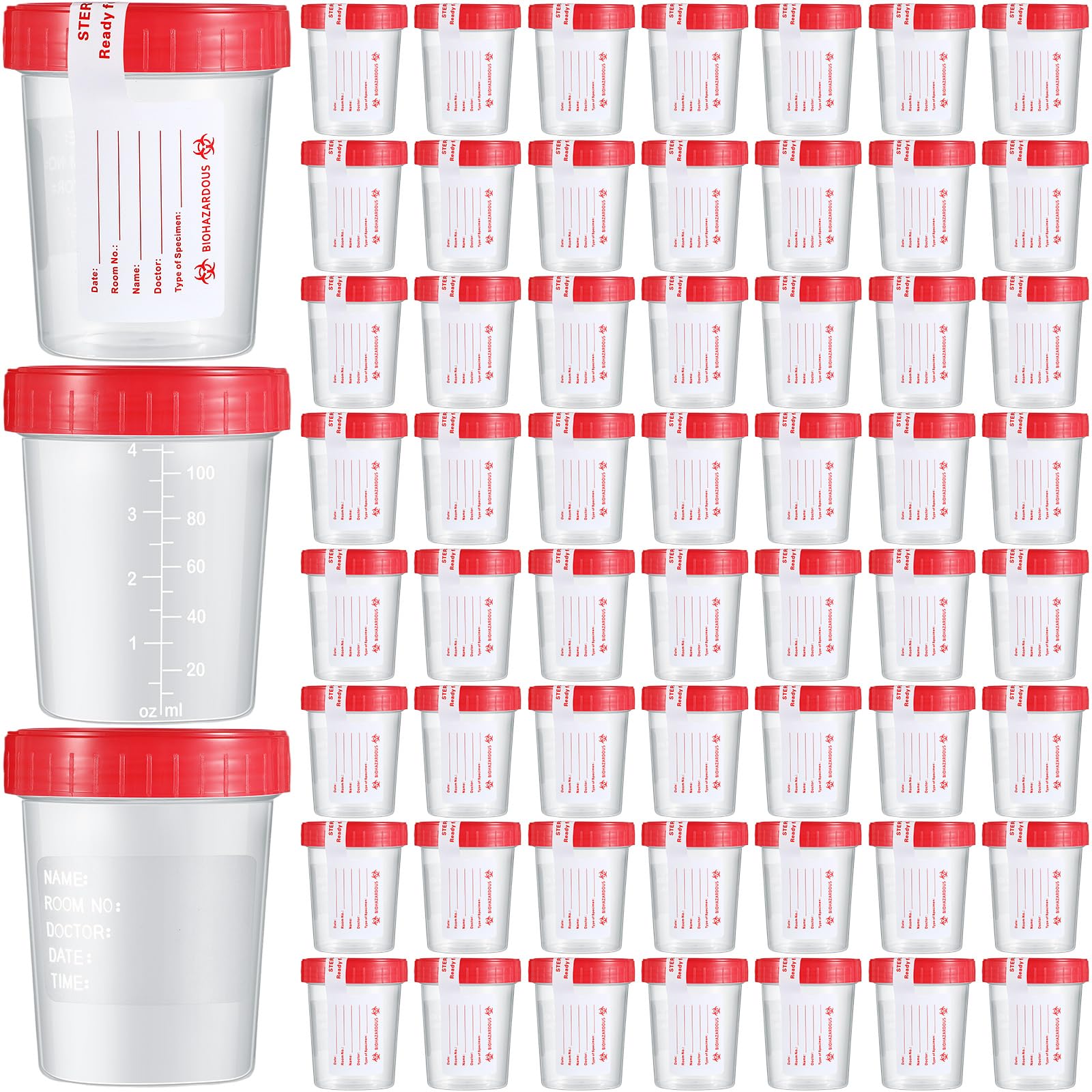 Photo 1 of Geiserailie 200 Pcs Urine Cups Disposable Specimen Cups Containers with Lids and Tamper Evident Seal 4 oz Urine Specimen Cup Leak Resistant Urine Sample Collection Cups for Testing Pee(Red)