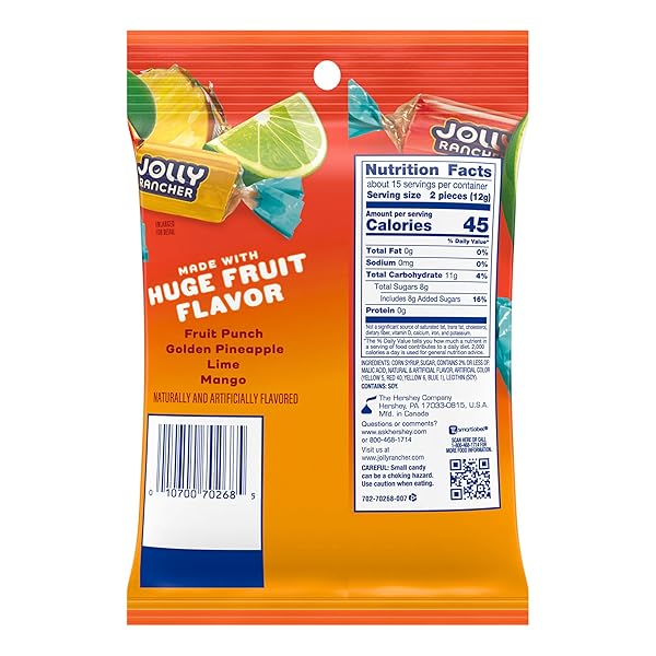 JOLLY RANCHER TROPICAL FRUIT FLAVORED HARD CANDY BAG, 6.5 OZ