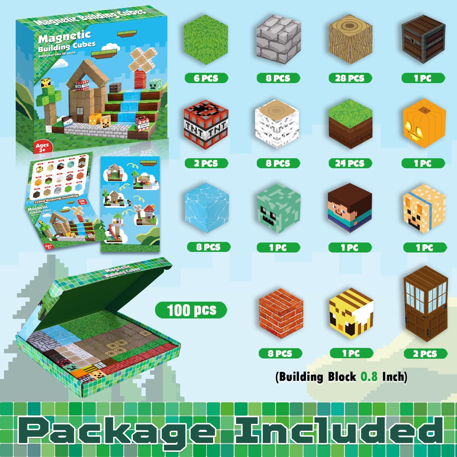 Magnetic Blocks-100PCS Magnetic Building Blocks, Magnetic Tiles Kids Build Cubes 2025 Upgraded STEM Game Toys, Christmas Birthday Gifts for Boys & Girls Ages 3+