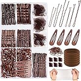 NEBURORA 466 Pcs Dance Hair Accessories Kit Bobby Pins and Hair Nets Set Elastic Rubber Bands Brown Hair Clips Hair Ties Ball