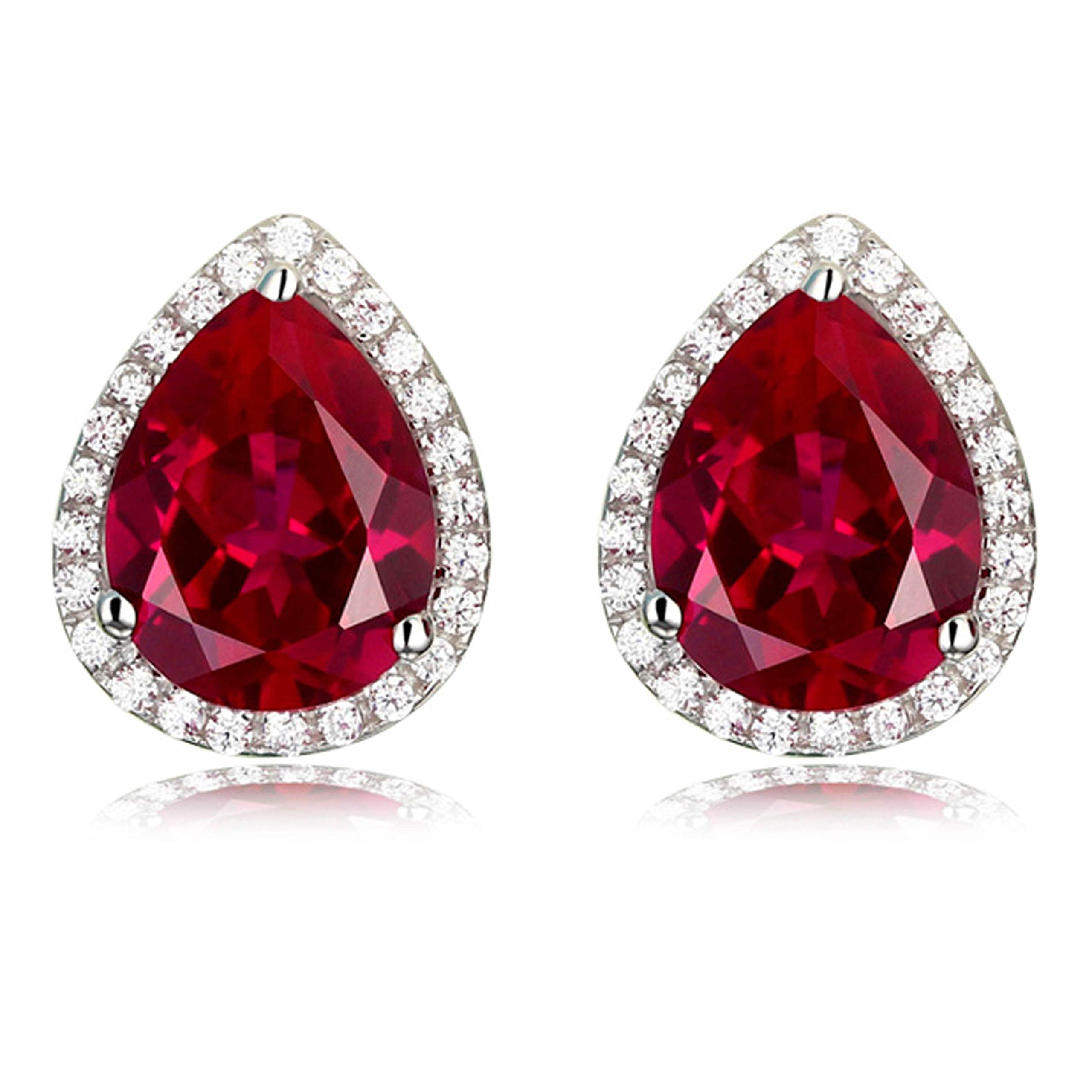 Navachi 925 Sterling Silver 18k White Gold Plated 7.5ct Pear Ruby Az9151e Stud Earrings