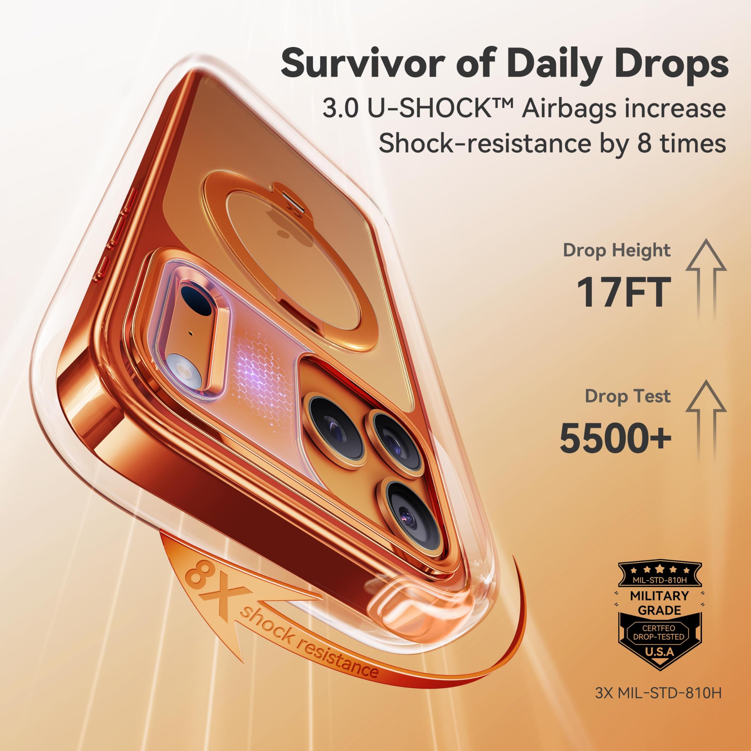 CASEKOO Cosmic Orange Glossy for iPhone 17 Pro Max Case [360 Spin Magnetic Stand][Fit for MagSafe][17FT Military Protection] Slim Polished for iPhone 17 Pro Max Case with Stand 6.9'', Cosmic Orange