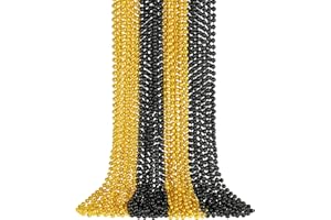 YAXINRUI 16 PCS Gold Black New Year Necklaces, New Year Bead Party Favors, Happy New Year Necklace, 33‘’ Gold Black Beaded Necklaces for 2026 New Years Eve Christmas Halloween Festive Events