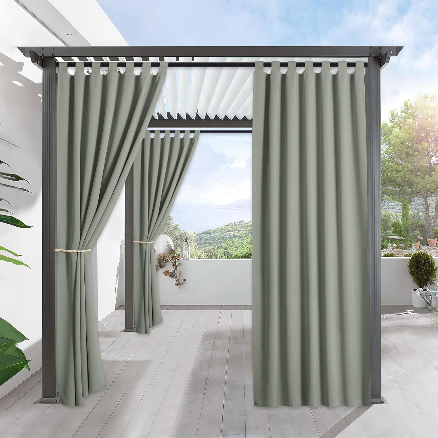 Outdoor Curtains - RYB HOME Waterproof Outdoor Curtains - Sunlight Block Windproof Privacy Outside Deck for Patio Porch Balcony Pergola Shower Enclosure, W 52 x L 72 inches, 1 Panel, Sea Green
