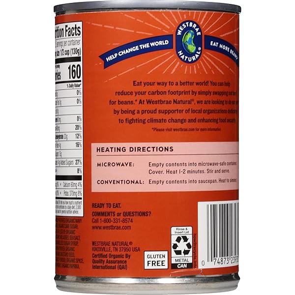 WESTBRAE 16 OZ NATURAL ORGANIC BAKED BEANS, SOURCE OF PLANT BASED PROTEIN AND FIBER, LOW FAT, GLUTEN FREE, (PACK OF 12)