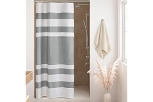 Madison Park Shower Curtain Waffle Weave Striped Pieced Design Fabric Shower Curtains for Bathroom with 3M Scotchgard Moisture Management Premium Spa Quality Modern Standard 72"x72" Grey