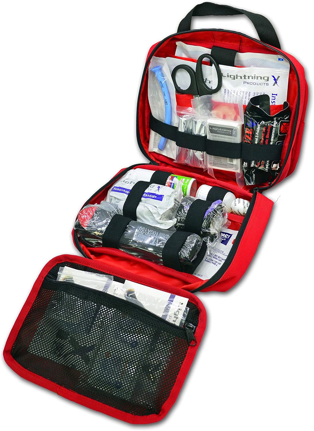 Lightning X Rip-Away Officer's Patrol Tactical Gunshot & Trauma IFAK Kit w/Headrest Mount - RED: Health & Personal Care