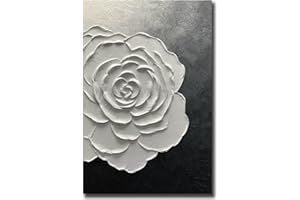 moshinart 24 x 36in Hand-Painted Oil Painting 3D Texture Black White Grey Modern Minimalist Black Abstract Wall Art, Home Office Wall Decoration Flower