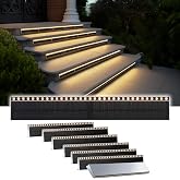 SHONELIGHTING Solar Step Lights Outside, 33 Focused LEDs, Stair Light, 8PK | Downward Lighting, High Brightness, Modular, Waterproof Aluminum, Risers, Deck, Curbsides, Planter Edges, Warm White, 3000K