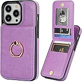 KIHUWEY for iPhone 13 Pro Case Wallet with Credit Card Holder, 360° Rotation Ring PU Leather Magnetic Clasp Kickstand Heavy Duty Protective Cover for Women and Men 6.1 Inch (Purple)