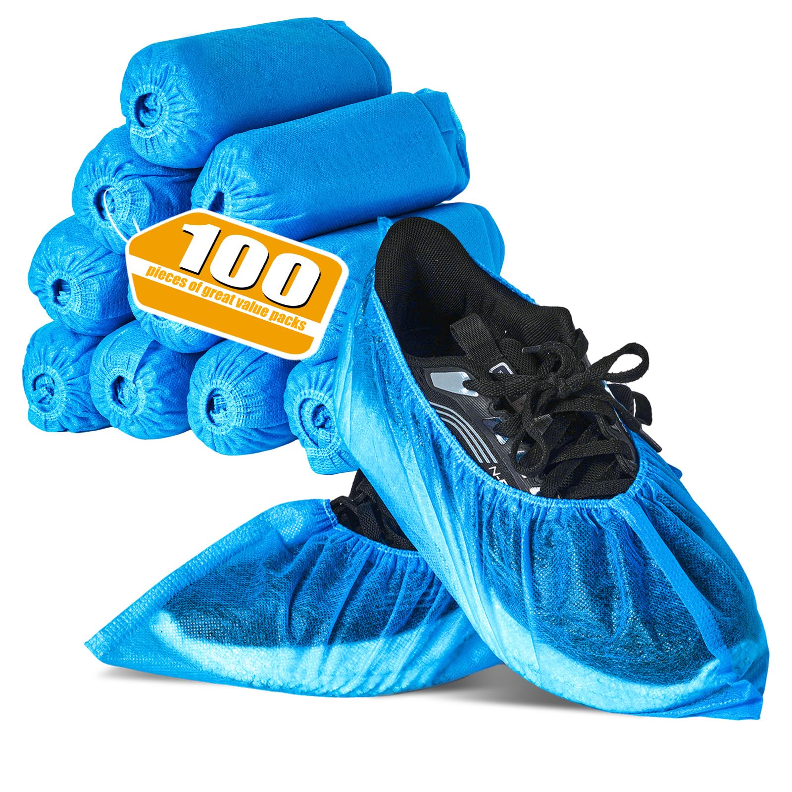 Photo 1 of [SAILYLENCEY]Disposable Shoe Covers,100 Counts(50 pairs), Non-slip, Thickening, Breathable, Elastic Ankle and Easy to wear, Blue,large size, Maximum suitable for men's size 11 and women's 13 (100)