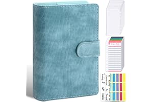 LINTRU Budget Binder with Zipper Envelopes, Budget Book with Cash Envelopes, Premium Pu Leather A6 Binder with Expense Budget Sheets and Stickers, Savings Binder for Budgeting (Light Blue)
