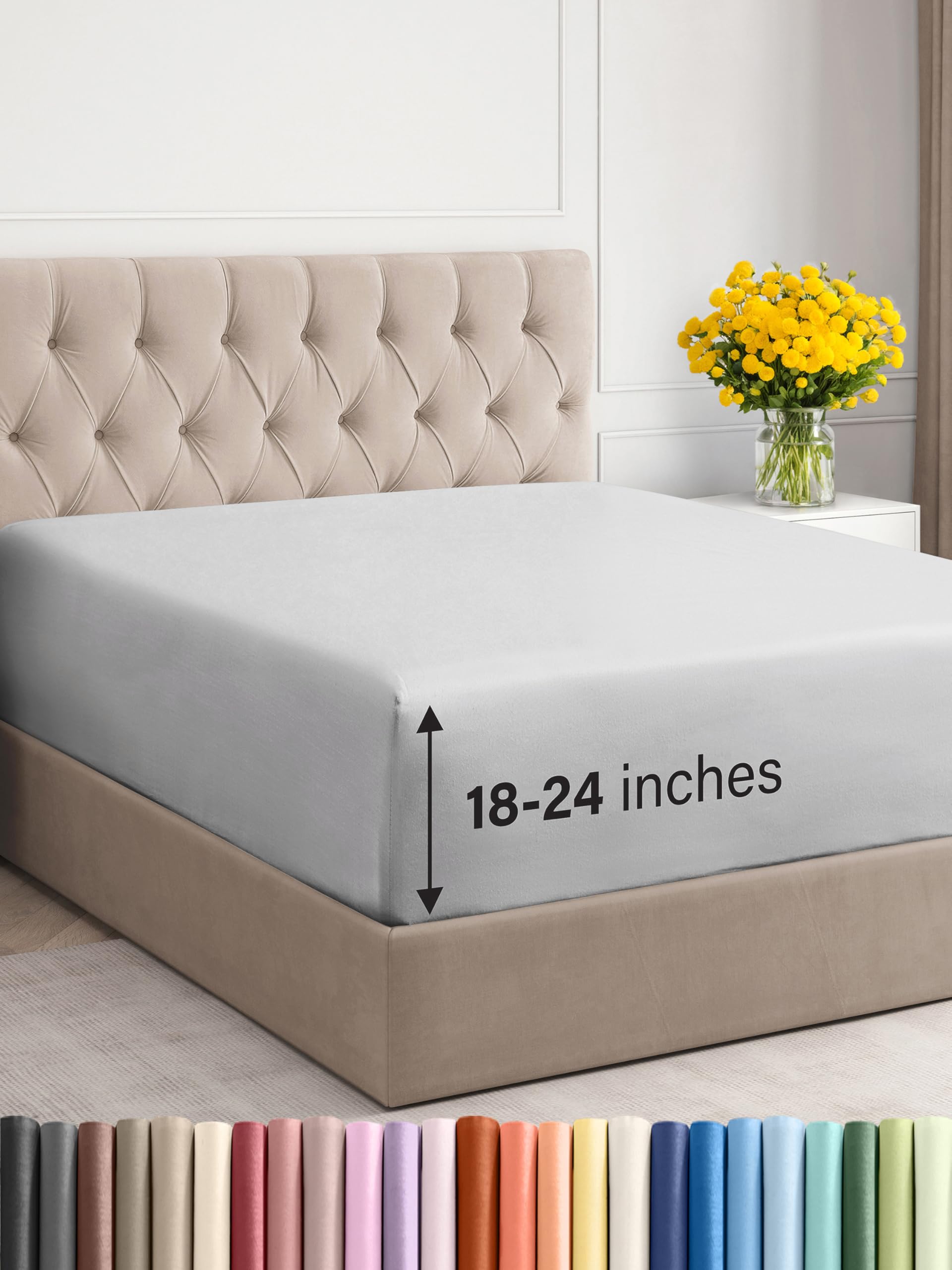 Photo 1 of Extra Deep Queen Fitted Sheet - Hotel Luxury Single Fitted Sheet Only - Easily Fits 18 inch to 24 inch Mattress - Ultra Soft, Wrinkle Free with Extra Deep Pockets - Breathable & Comfy - French Grey