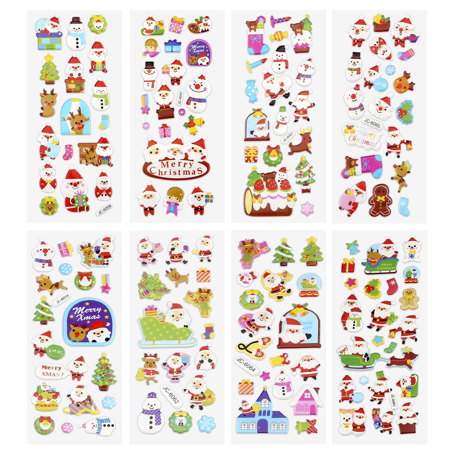 LUTER 3D Puffy Stickers Variety Pack for Christmas Theme Including Christmas Tree, Santa, Reindeer, Snowman, Snowflakes 3D Stickers for Kids&Toddlers, Kindergarten Supplies
