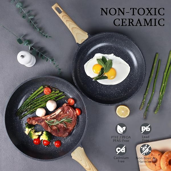 GIPP NON STICK FRYING PAN – 8″ NONSTICK PAN SKILLET WITH CERAMIC COATING,NON TOXIC FRY PANS FOR COOKING, OMELETTE PAN WITH STAY COOL HANDLE, INDUCTION COMPATIBLE, PFAS/PTFE/PFOA FREE (GRAY)