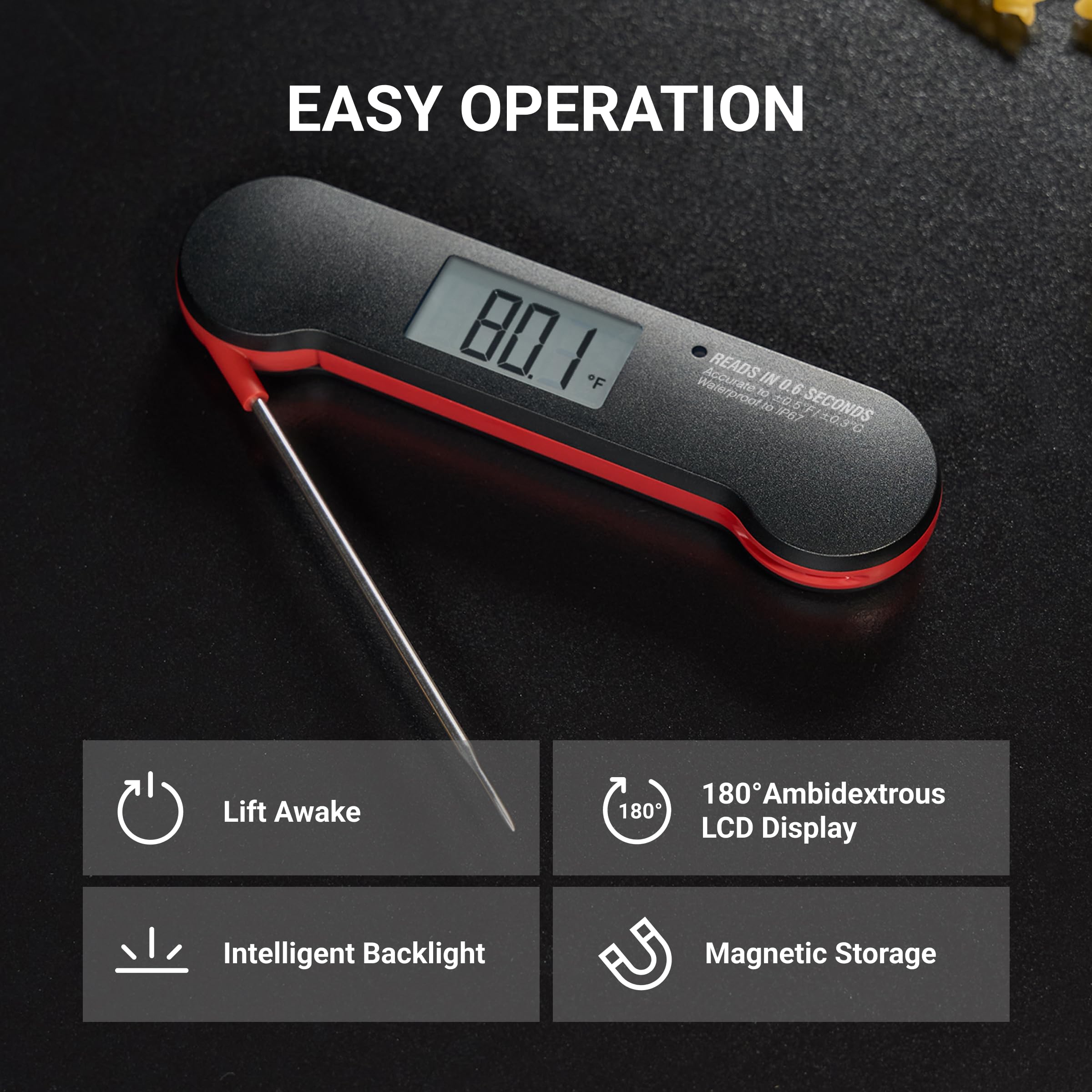 ThermoMaven Professional Meat Thermometer Digital, 0.6 Sec Instant Read, ±0.5℉ NIST Certified Accuracy, 100% Waterproof, Bright Backlit, Temperature Indicator for Grill, BBQ, Smoker