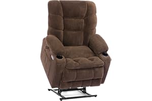 EONIX Dual Motor Lay Flat Power Lift Recliner Chair for Elderly and Adults with Cup Holders and Charging Ports, 400lbs Electric Power Recliner Lift Chair with Heat and Massage, Coffee, Brown