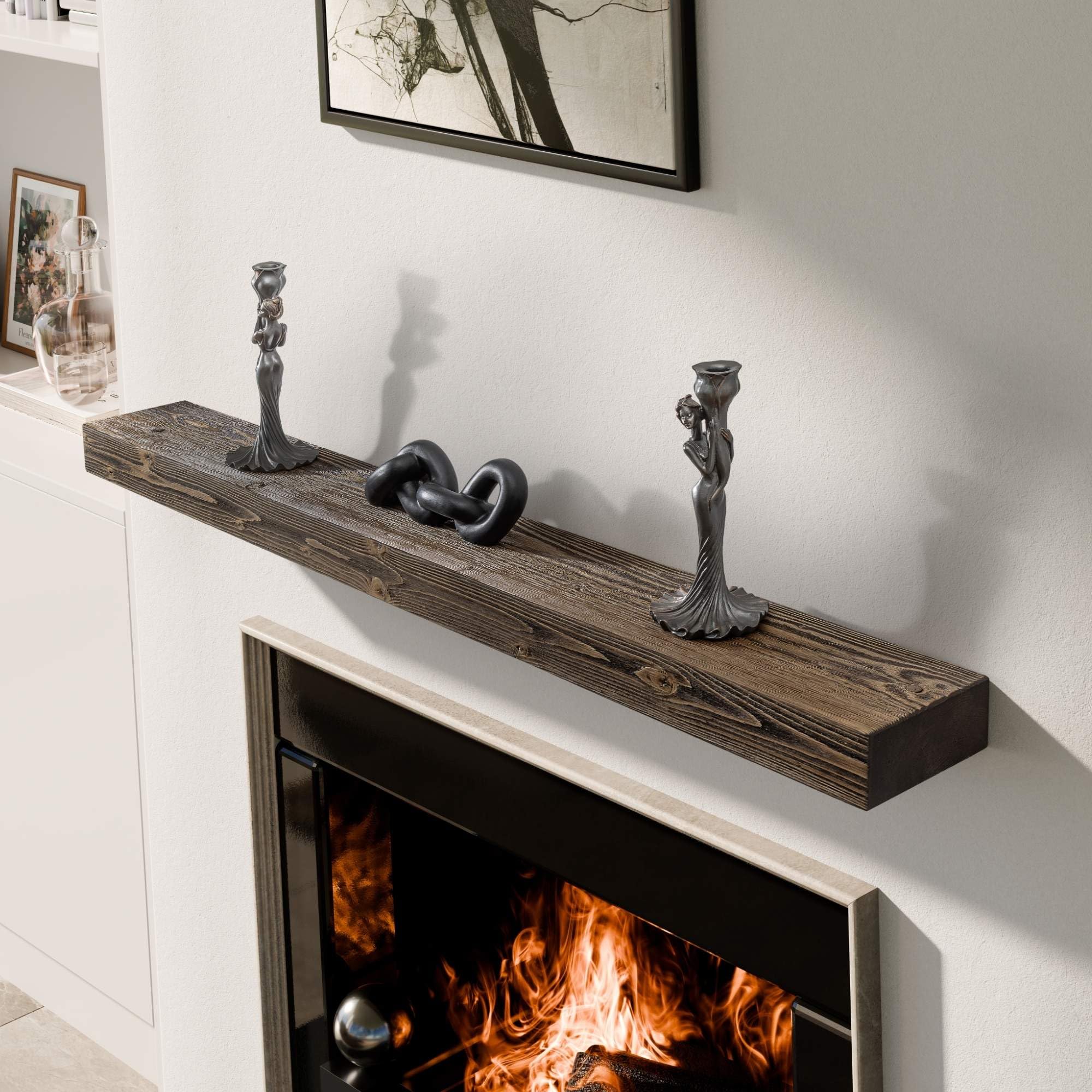 Photo 1 of ***PARTS ONLY***BoscoMondo Solid Wood Fireplace Mantel Shelf, Floating Mantle for Living Room, Farmhouse Rustic Wood Mantel, Easy Wall Mount with Heavy-Duty Metal Bracket (48",Black)