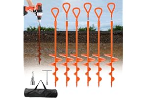 PHOPICH 6 Pack 18" Long Ground Anchor, Heavy Duty Earth Anchors 18 inch Ground Anchors Screw in Kit with T-Handle Hex Wrench for Camping Tent, Swing Sets, Securing Animals, Sheds, Trampoline