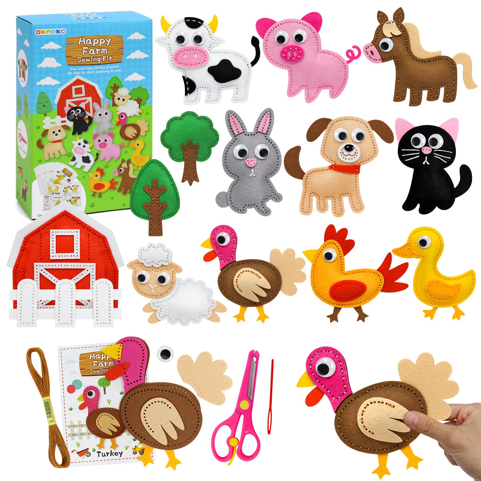 OKOOKO Animal Sewing Craft Kit, DIY Crafting and Sewing Set for Kids, Plush Craft, Art Craft Kits, Fun and Educational Craft Set, Sew Your Own Felt Animals Craft Kit