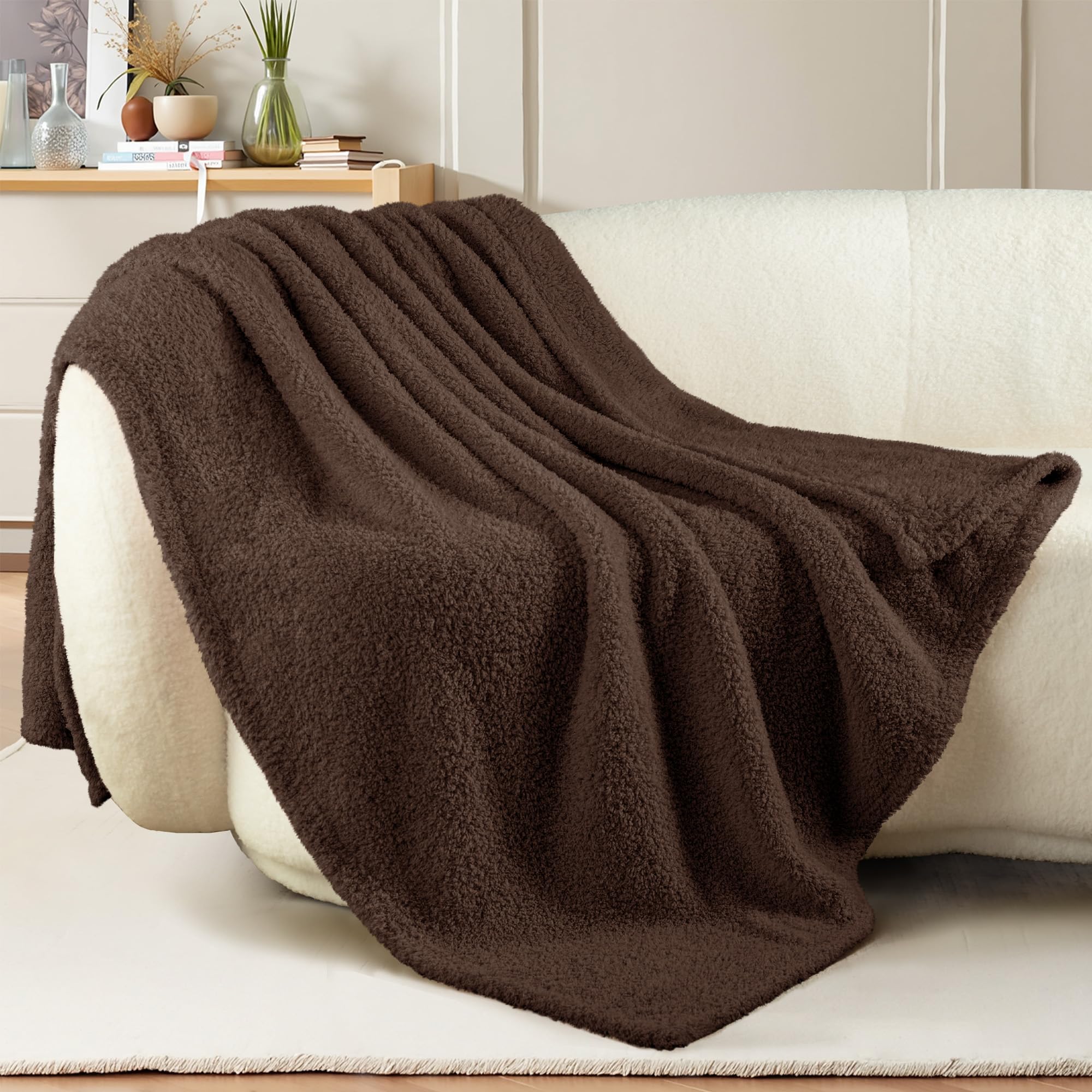 Photo 1 of Exclusivo Mezcla Fleece Throw Blanket for Couch Sofa, Soft Warm and Fluffy Blankets for Women Men Girls Kids, Suitable for All Seasons, Coffee, 50x60 Inches