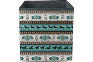 Dremagia Folding Storage Box Cube Aztec Horse Print Toy Chest Bin Organizer, 13 x 13 Inch