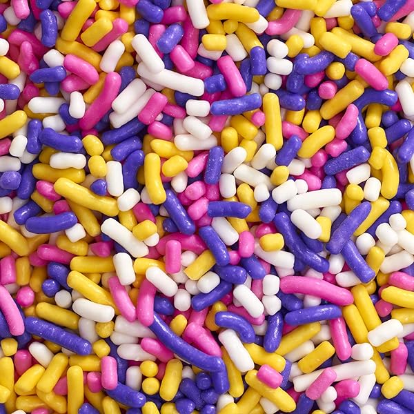 DECOPAC PASTEL RAINBOW SPRINKLES | EXTRA LARGE 26OZ PACK | CAKE SPRINKLE MIX, FANCY SPRINKLES FOR CAKE DECORATING, HANDHELD CONTAINER, CANDY SPRINKLES, SPRING CAKE SPRINKLES – PINK, PURPLE, YELLOW & WHITE