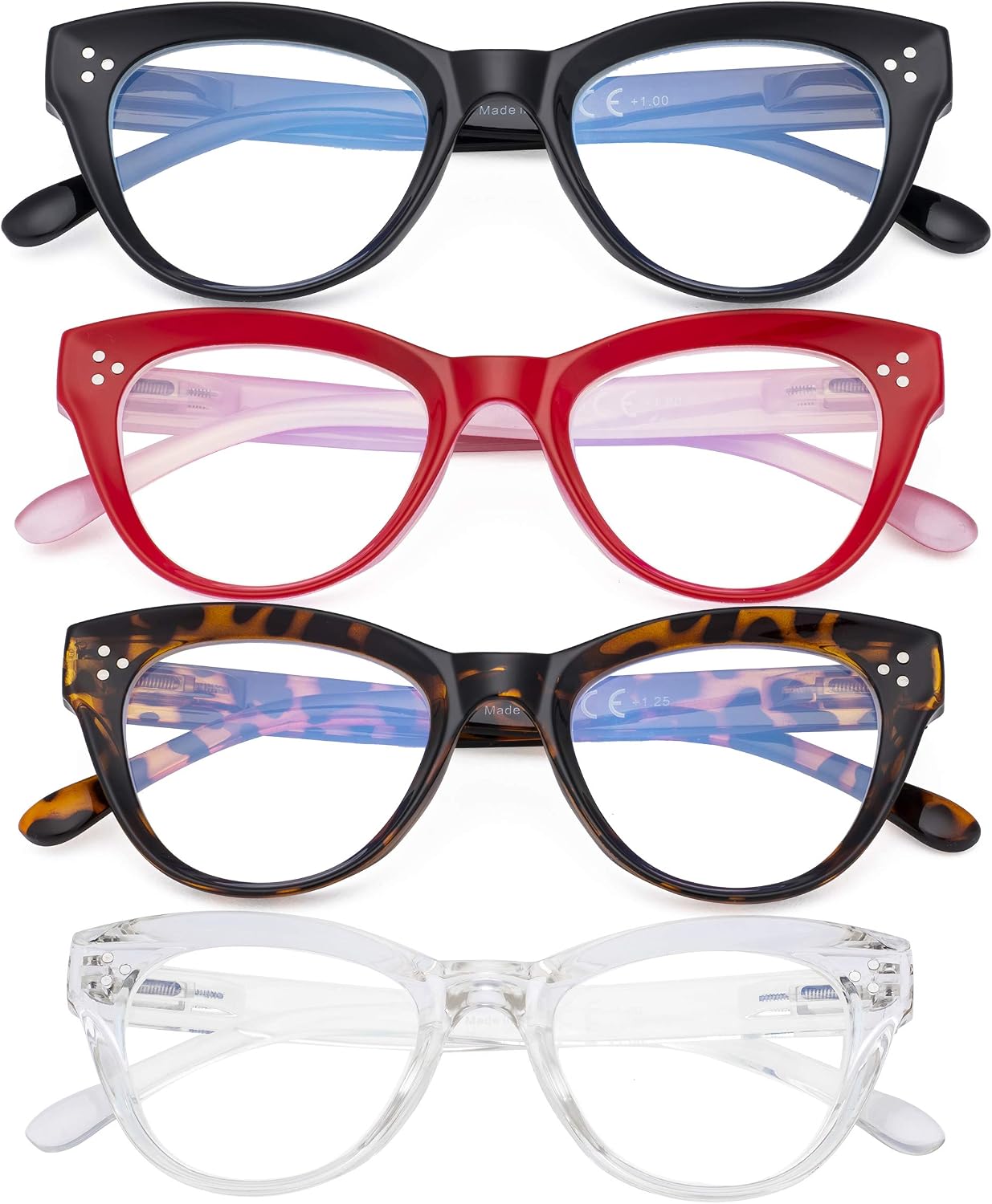 Eyekepper 4-pack Cateye Design Reading Glasses Oversized Readers for Women Reading +0.75, 4 works Mix - Image 3