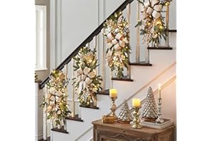 MAELSTROM 2025 Cordless Christmas Swags Prelit Teardrop Swag Christmas Staircase Decorations Artificial Stairs Christmas Garland with Lights Rustic Christmas Swag for Front Door Wall Window Stair Home Decor (B)