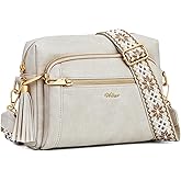 HILAEX Small Leather Crossbody Bags for Women Anti theft Purses and Handbag Shoulder Hangbag with Wide Strap Tassel