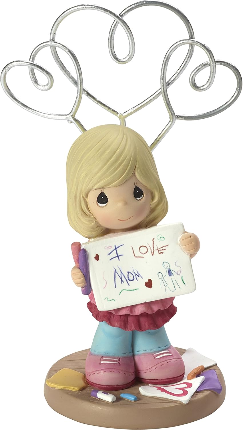 Precious Moments I Love Mom Girl Resin Photo & Picture Holder Stand Home Decor Collectible Figurine 173421,Multi